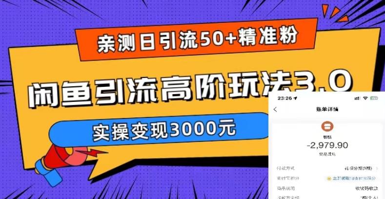 亲测日引50+精准粉，闲鱼引流高阶玩法3.0，实操变现3000元