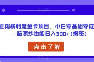 正规暴利流量卡项目，小白零基础零成本无脑照抄也能日入300+