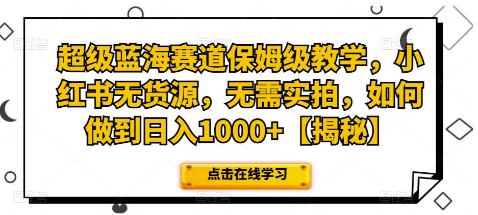 超级蓝海赛道保姆级教学，小红书无货源，零投入实现日入1000+！