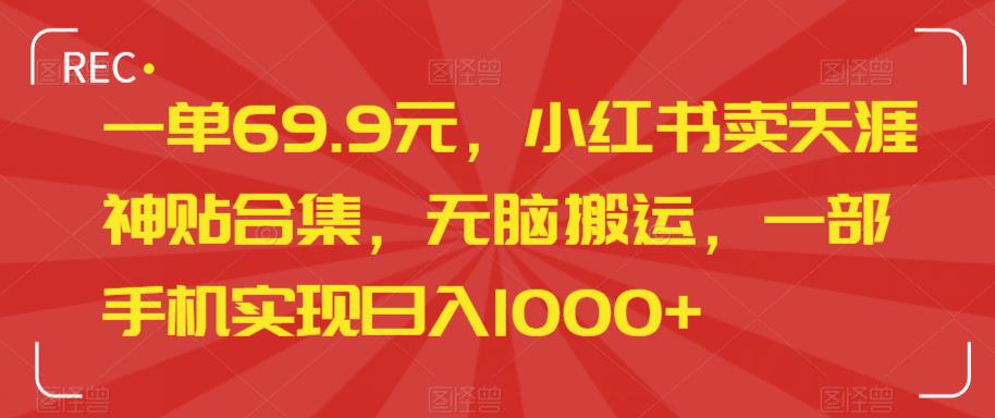 小红书暴利项目揭秘！一单69.9元，卖天涯神贴合集，一部手机日入1000+！