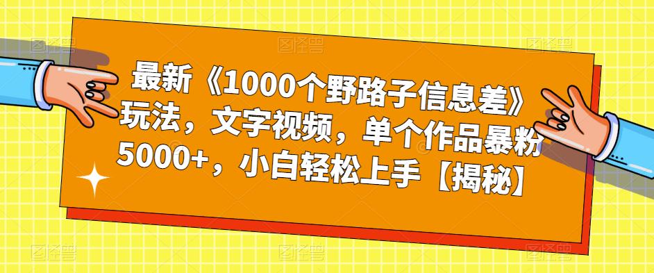 最新《1000个野路子信息差》玩法，文字视频，单个作品暴粉5000+，小白轻松上手【揭秘】