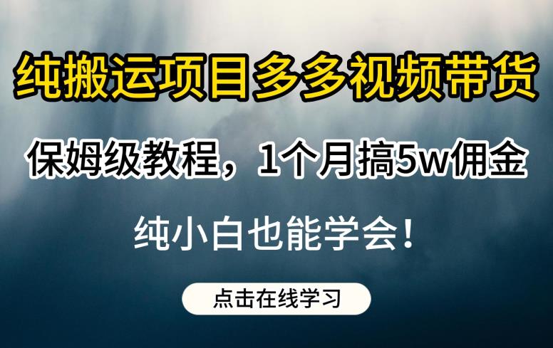 纯搬运项目：多多视频带货保姆级教程，1个月搞5w佣金，纯小白也能学会