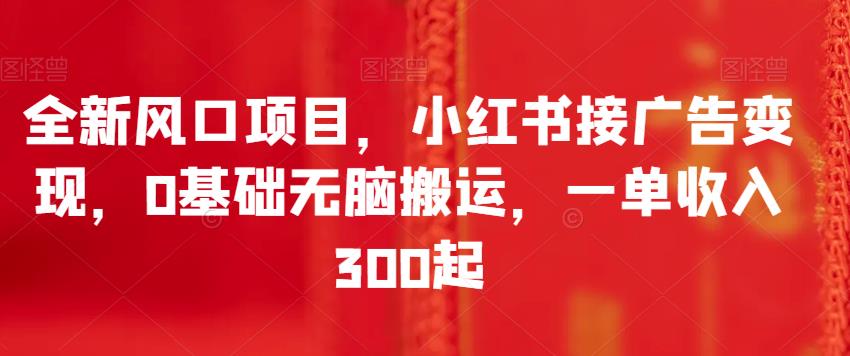 小红书广告变现项目，0基础搬运，一单收入300+起！