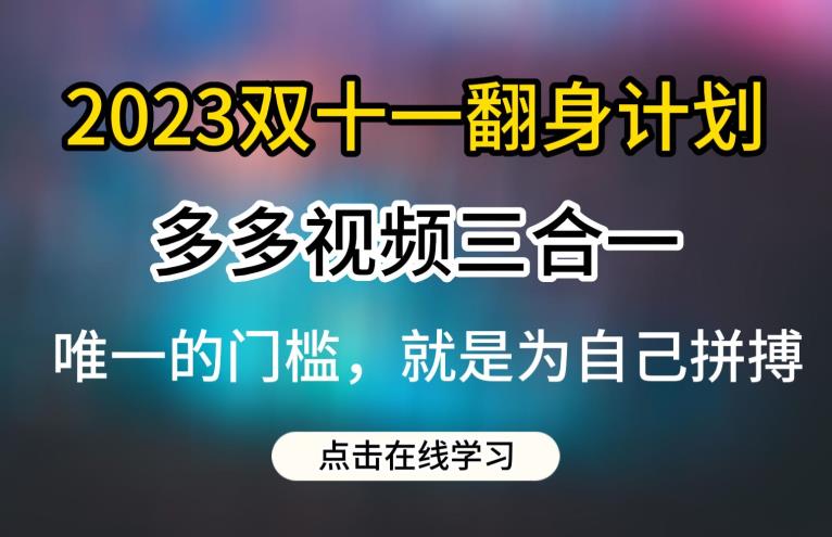 2023双十一翻身计划，多多视频带货三合一玩法教程，助你赚取零花钱，赚大钱