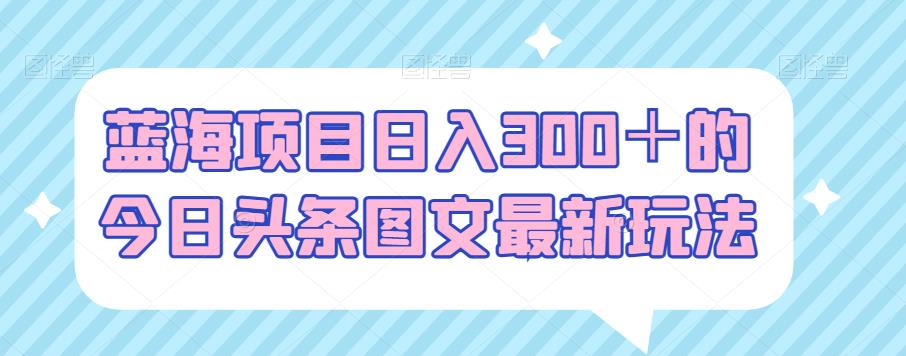 蓝海项目日入300+：今日头条图文最新玩法【爆文伪原创+轻松日入300+】