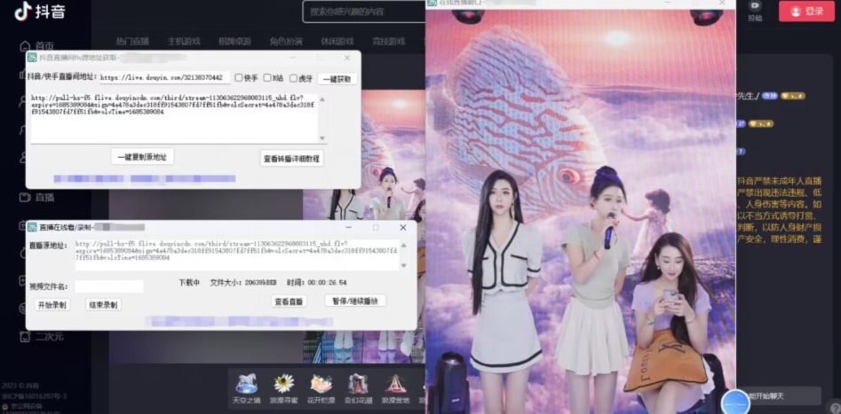 抖音/快手/B站直播源获取+实时录制+转播软件