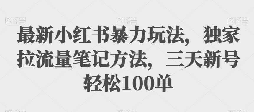 小红书暴力玩法揭秘：三天新号轻松100单的独家拉流量笔记方法