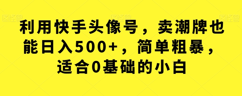 利用快手头像号卖潮牌，日入500+，0基础小白也能简单粗暴盈利！