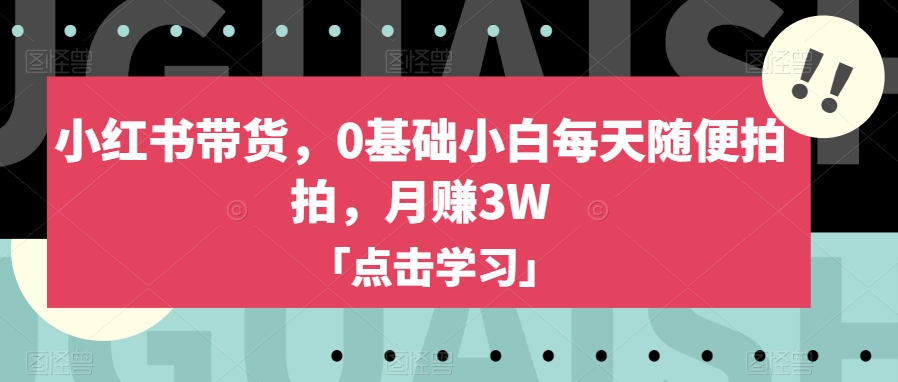 小红书带货，0基础小白每天随便拍拍，月赚3W【揭秘】