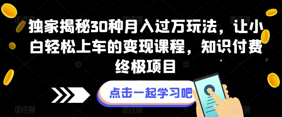 独家揭秘30种月入过万玩法，让小白轻松上车的变现课程，知识付费终极项目【揭秘】