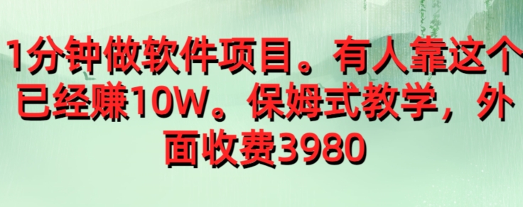 外面收费39801分钟做软件项目，有人靠这个已经赚10W，保姆式教学