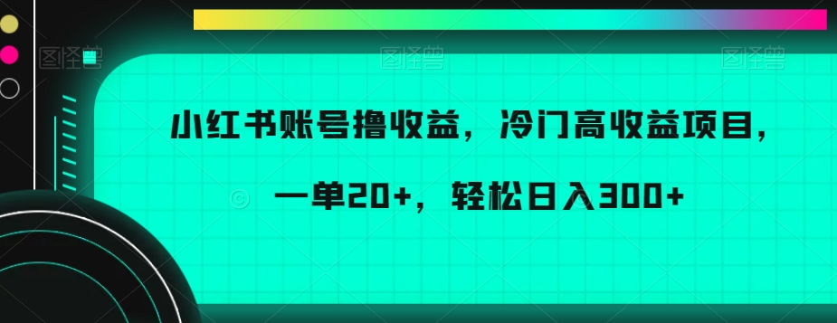 小红书账号撸收益，冷门高收益项目，一单20+，轻松日入300+【揭秘】