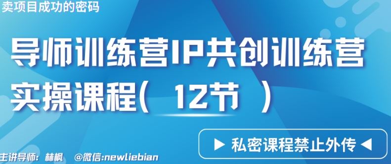 导师训练营3.0IP共创训练营私密实操课程（12节）-卖项目的密码成功秘诀【揭秘】