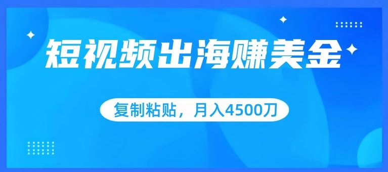 短视频出海赚美金，复制粘贴批量操作，小白轻松掌握，月入4500美刀【揭秘】