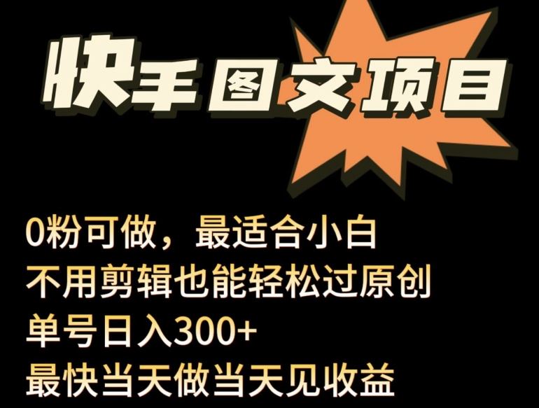 24年最新快手图文带货项目，零粉可做，不用剪辑轻松过原创单号轻松日入300+【揭秘】