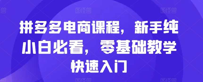 拼多多电商课程，新手纯小白必看，零基础教学快速入门